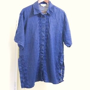 Blue Linen Button Down Tunic - Sz XXL